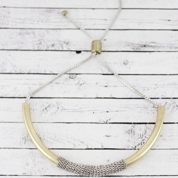 2/$15-TWO-TONE BOX CHAIN WRAPPED BAR BOLO BRACELET - Picture 1 of 1